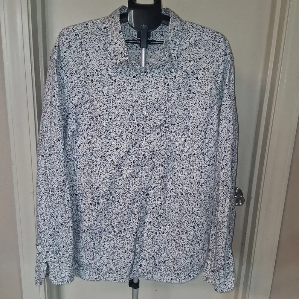 J Crew Men's Long Sleeve Micro-Floral Button-Down Shirt XXL Elevated Casual Prep